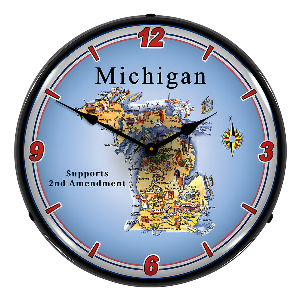 Collectable Sign and Clock Michigan Supports the 2nd Amendment Backlit Wall Clock-N20031045-Garage Giant