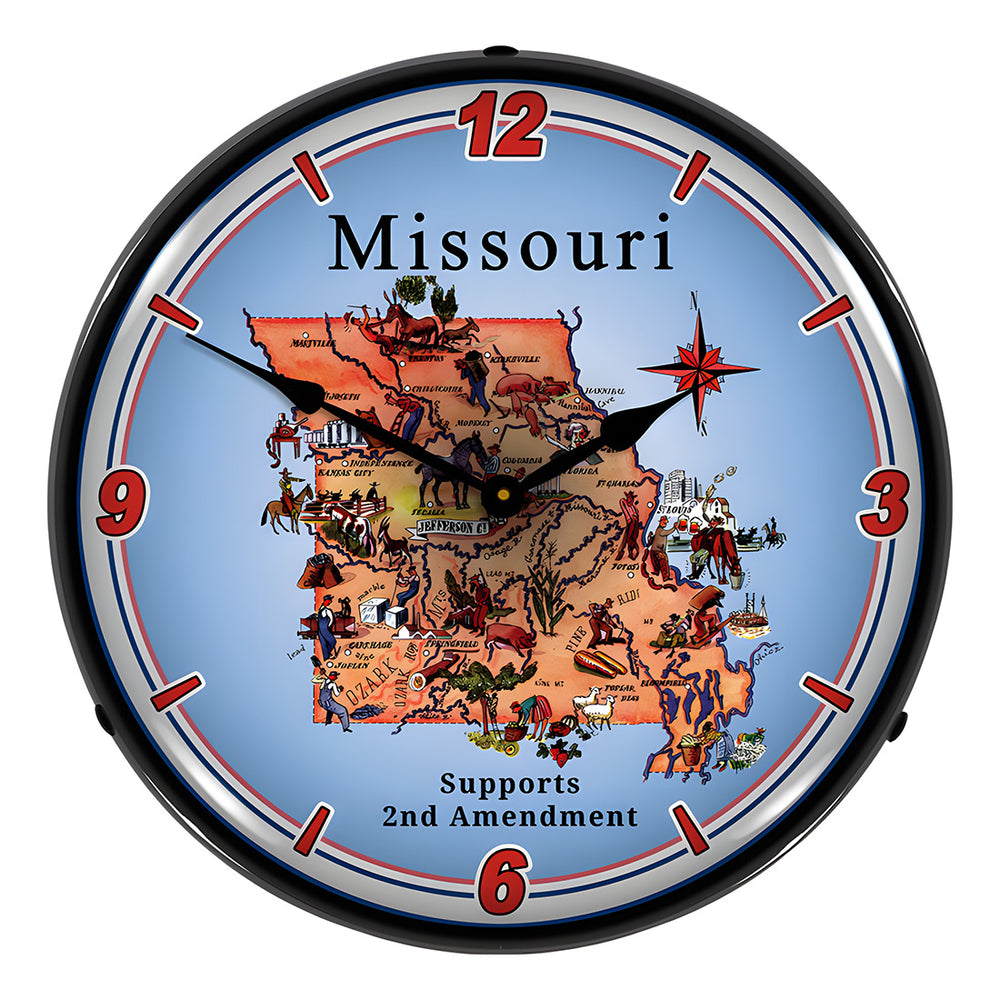 Collectable Sign and Clock Missouri Supports the 2nd Amendment Backlit Wall Clock-N20031048-Garage Giant
