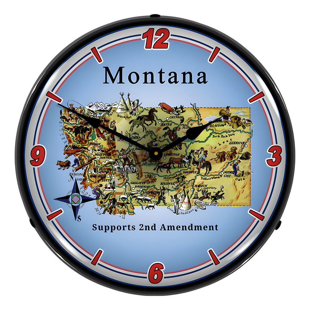 Collectable Sign and Clock Montana Supports the 2nd Amendment Backlit Wall Clock-N20031049-Garage Giant