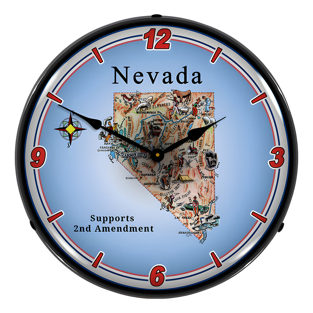 Collectable Sign and Clock Nevada Supports the 2nd Amendment Backlit Wall Clock-N20031051-Garage Giant