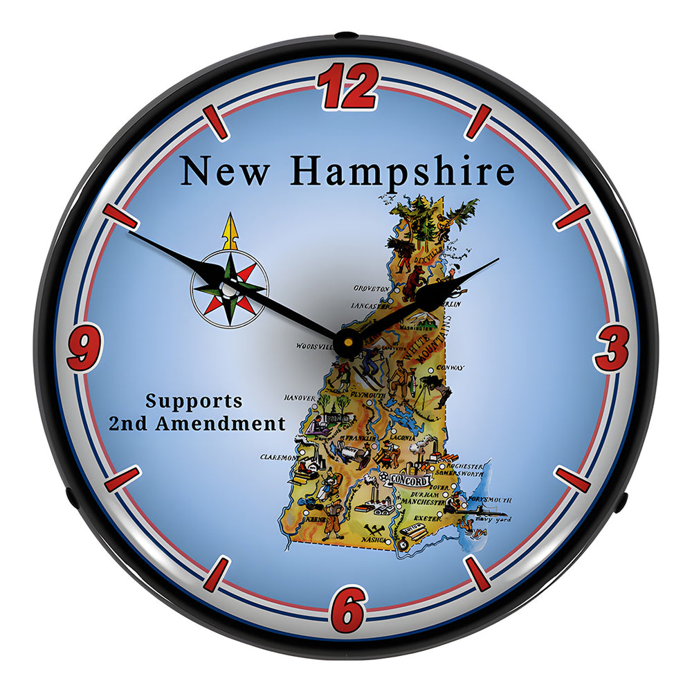 Collectable Sign and Clock New Hampshire Supports the 2nd Amendment Backlit Wall Clock-N20031052-Garage Giant