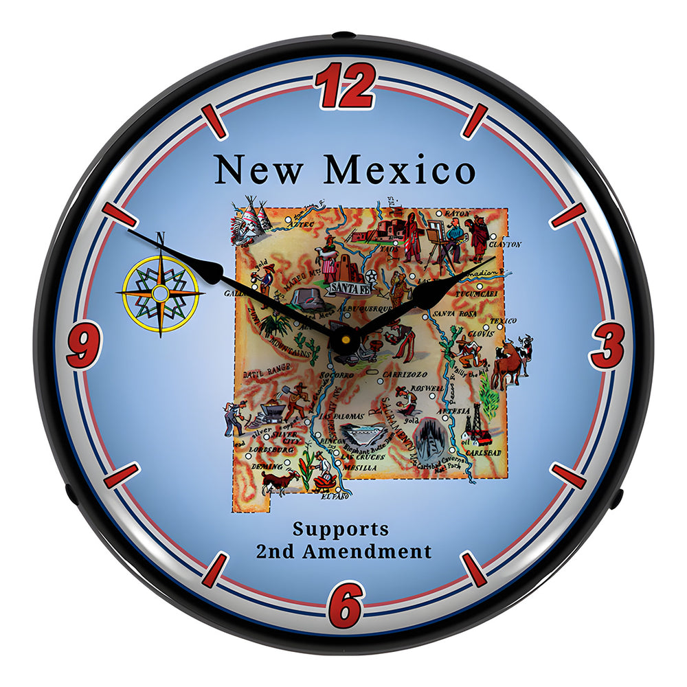 Collectable Sign and Clock New Mexico Supports the 2nd Amendment Backlit Wall Clock-N20031054-Garage Giant
