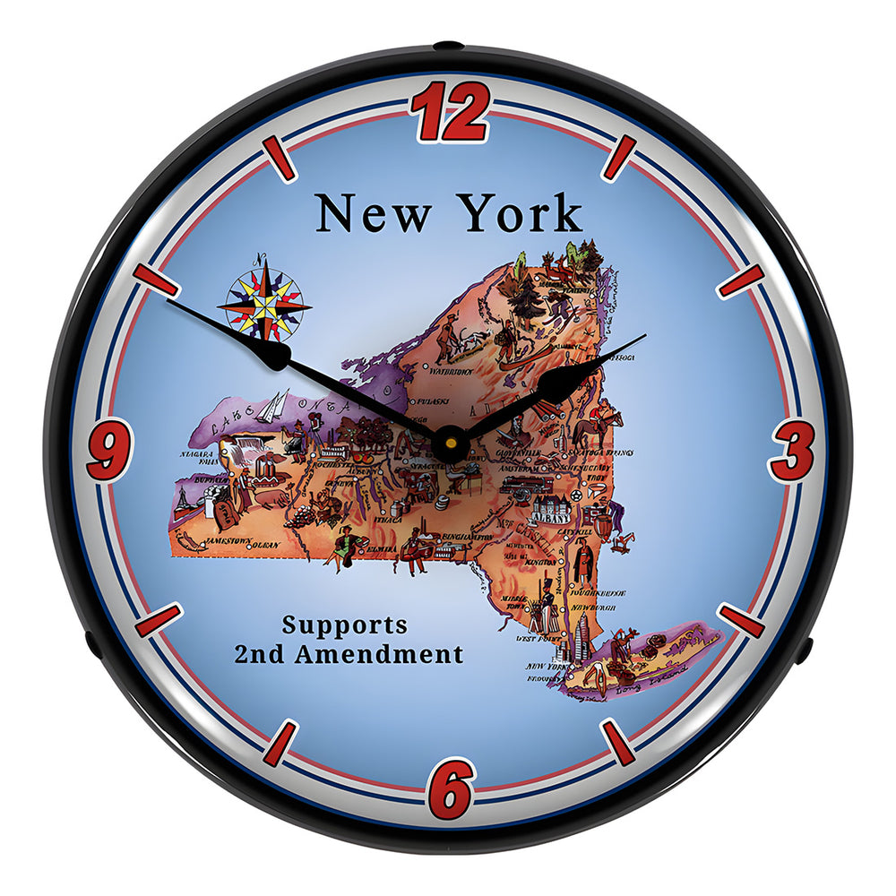 Collectable Sign and Clock New York Supports the 2nd Amendment Backlit Wall Clock-N20031055-Garage Giant