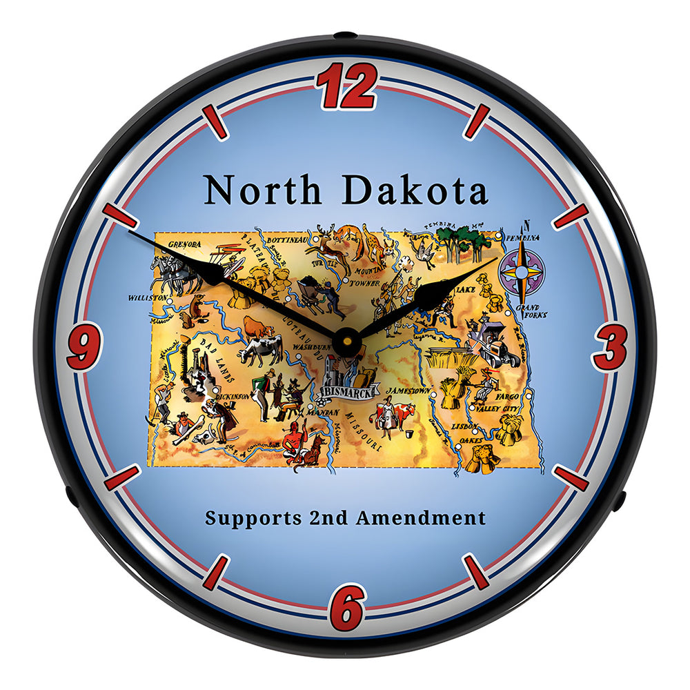 Collectable Sign and Clock North Dakota Supports the 2nd Amendment Backlit Wall Clock-N20031057-Garage Giant