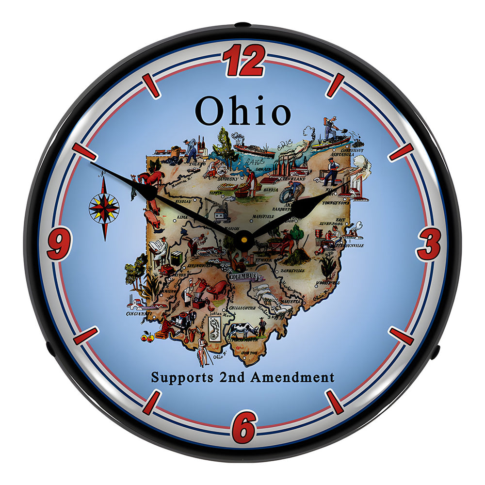 Collectable Sign and Clock Ohio Supports the 2nd Amendment Backlit Wall Clock-N20031058-Garage Giant