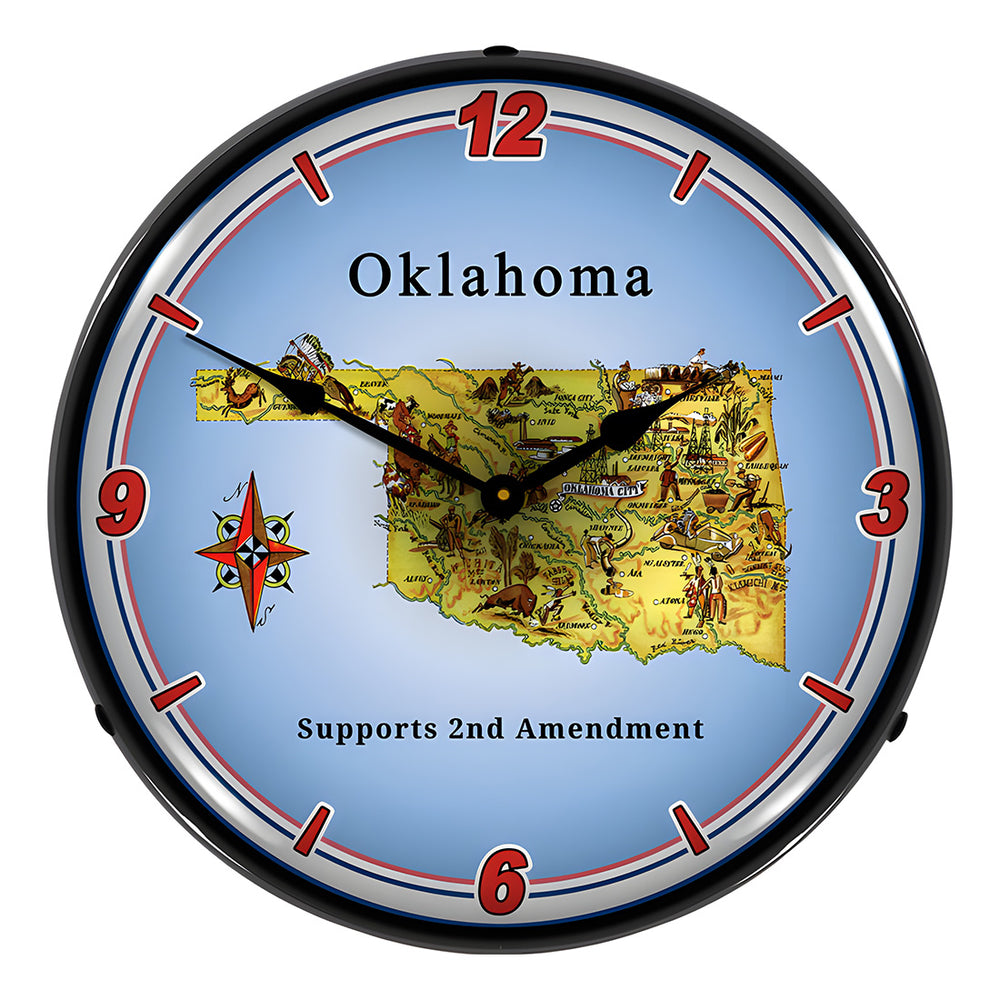 Collectable Sign and Clock Oklahoma Supports the 2nd Amendment Backlit Wall Clock-N20031059-Garage Giant
