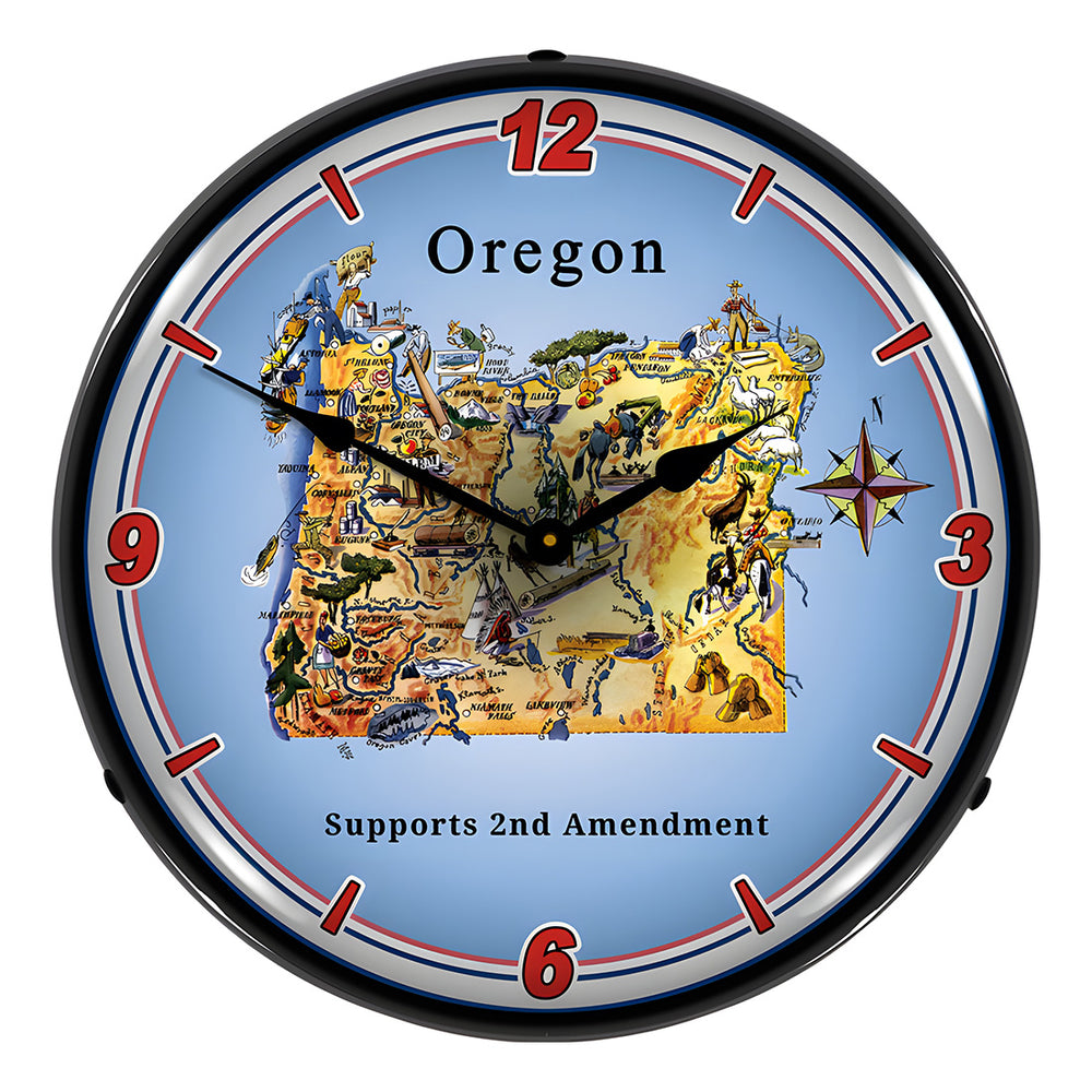 Collectable Sign and Clock Oregon Supports the 2nd Amendment Backlit Wall Clock-N20031060-Garage Giant
