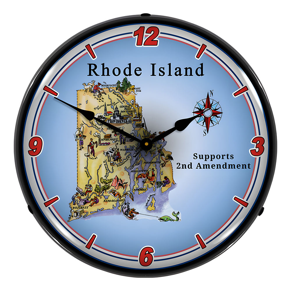 Collectable Sign and Clock Rhode Island Supports the 2nd Amendment Backlit Wall Clock-N20031062-Garage Giant