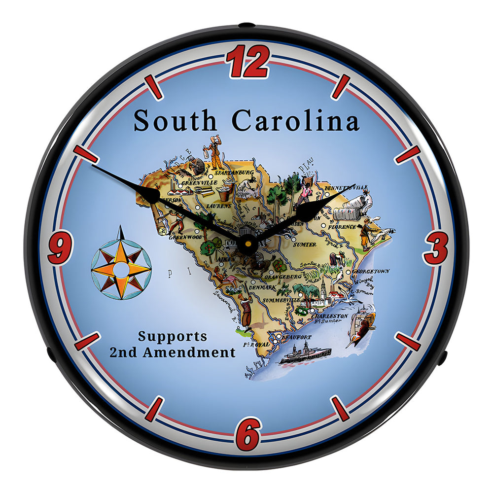 Collectable Sign and Clock South Carolina Supports the 2nd Amendment Backlit Wall Clock-N20031063-Garage Giant