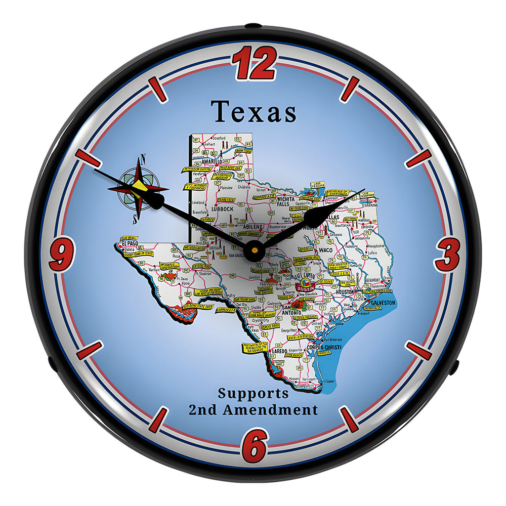 Collectable Sign and Clock Texas Supports the 2nd Amendment Backlit Wall Clock-N20031066-Garage Giant