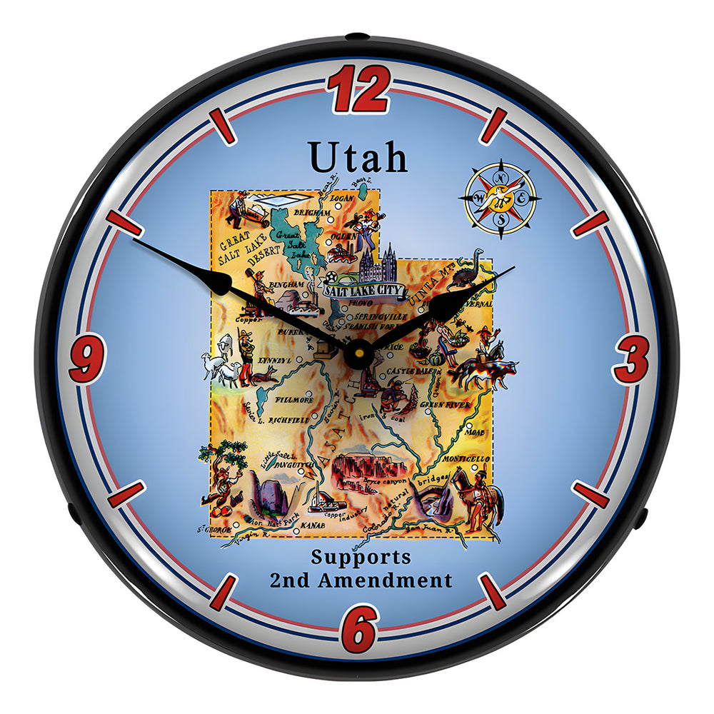 Collectable Sign and Clock Utah Supports the 2nd Amendment Backlit Wall Clock-N20031067-Garage Giant