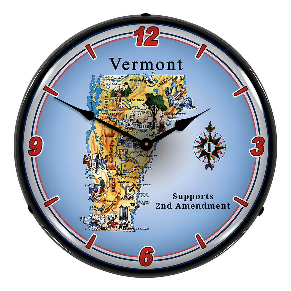 Collectable Sign and Clock Vermont Supports the 2nd Amendment Backlit Wall Clock-N20031068-Garage Giant