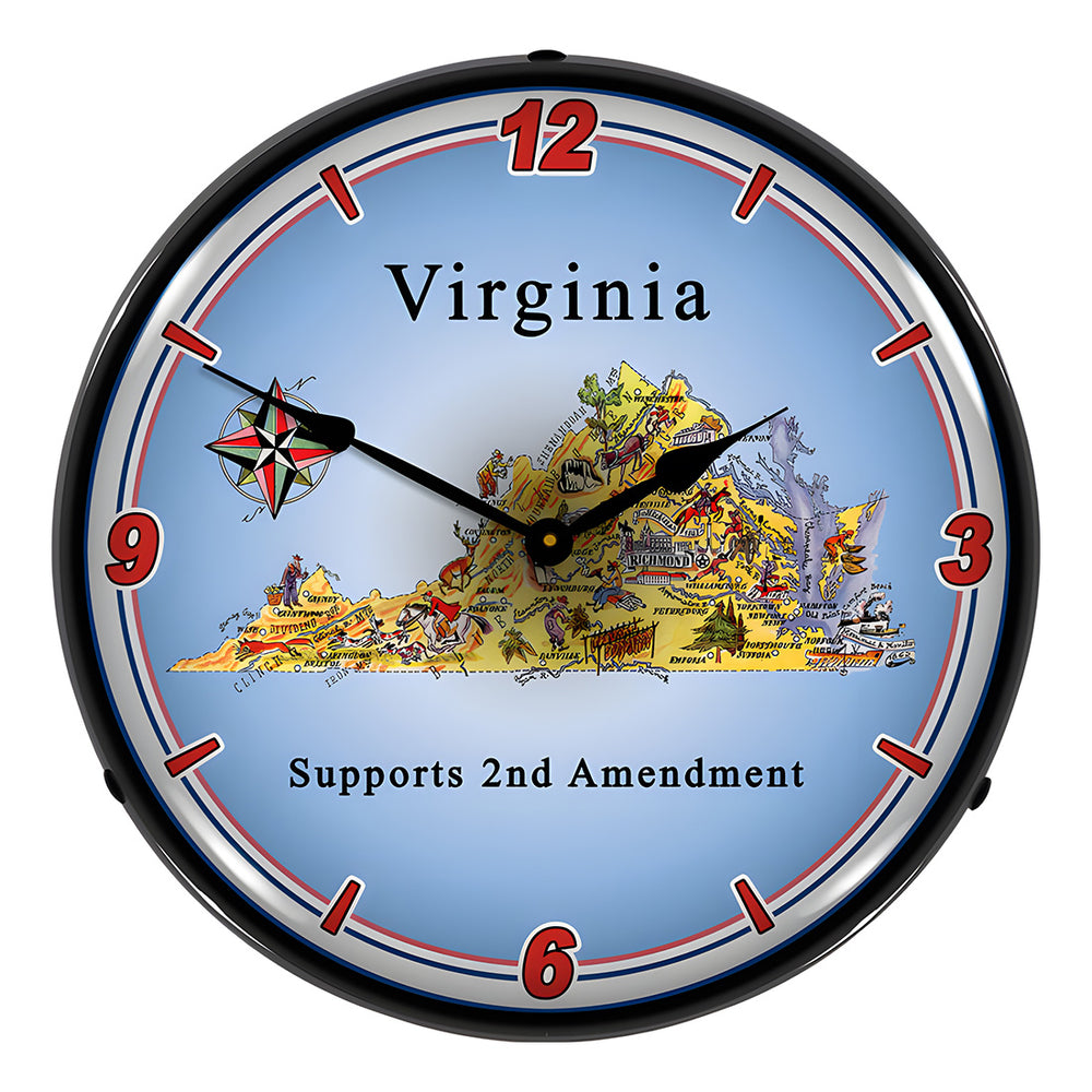 Collectable Sign and Clock Virginia Supports the 2nd Amendment Backlit Wall Clock-N20031069-Garage Giant