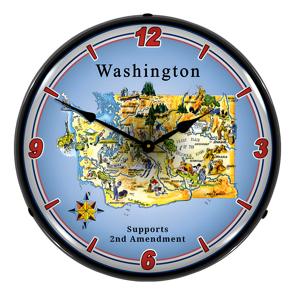 Collectable Sign and Clock Washington Supports the 2nd Amendment Backlit Wall Clock-N20031070-Garage Giant