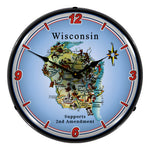 Collectable Sign and Clock Wisconsin Supports the 2nd Amendment Backlit Wall Clock-N20031072-Garage Giant 