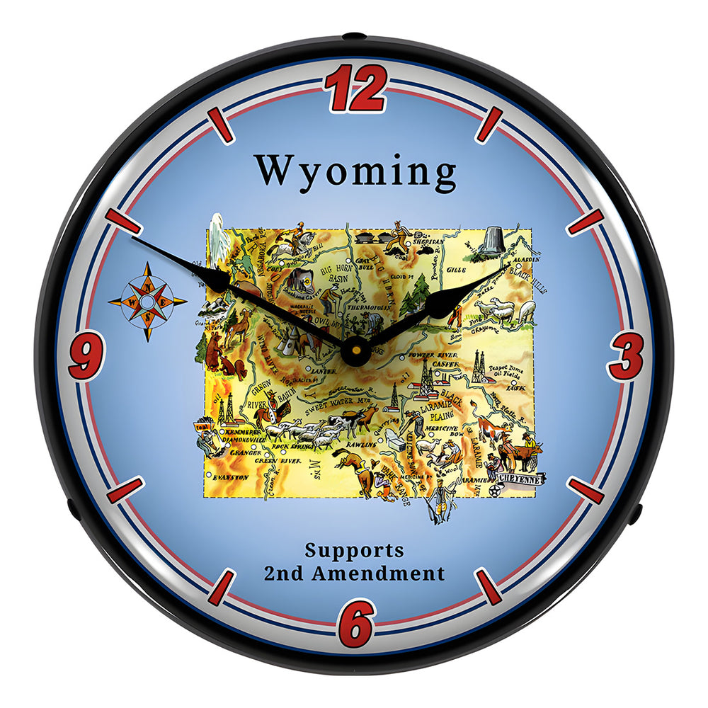 Collectable Sign and Clock Wyoming Supports the 2nd Amendment Backlit Wall Clock-N20031073-Garage Giant