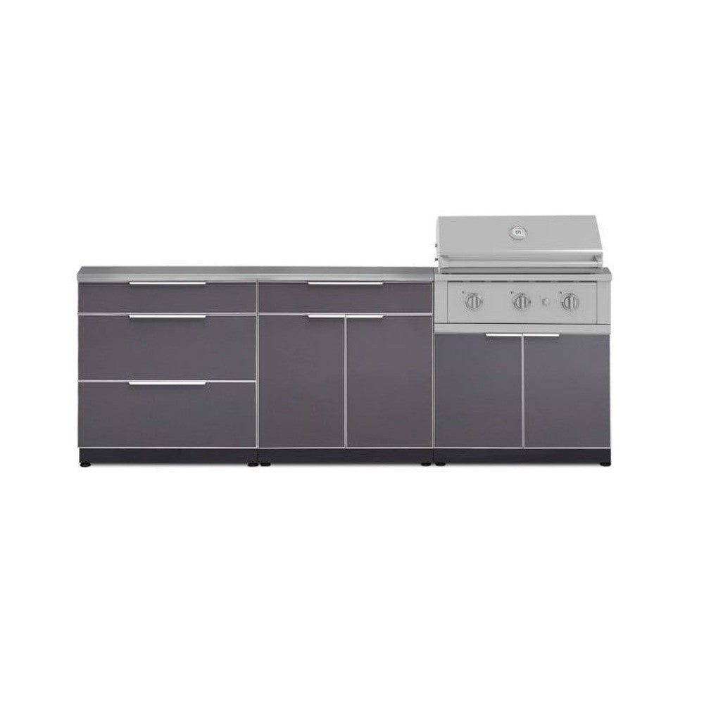 Newage Products Outdoor Kitchen Aluminum 5-Piece Cabinet Set With 3 Drawer, Bar, Grill Cabinet, Performance Grill and Countertops-71036-33-Liquefied Propane (LP)-Garage Giant