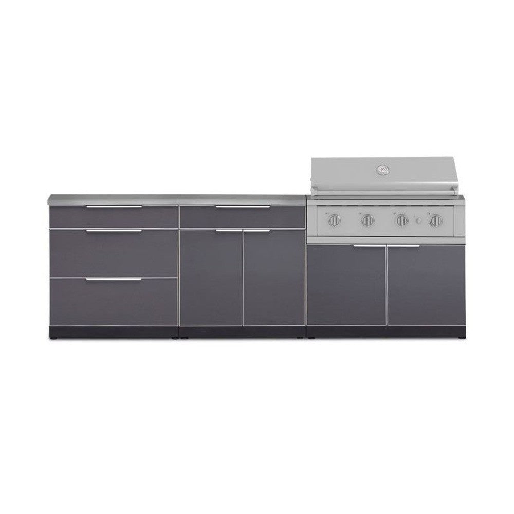 Newage Products Outdoor Kitchen Aluminum 5-Piece Cabinet Set With 3 Drawer, Bar, Grill Cabinet, Performance Grill and Countertops-71041-40-Natural Gas (NG)-Garage Giant