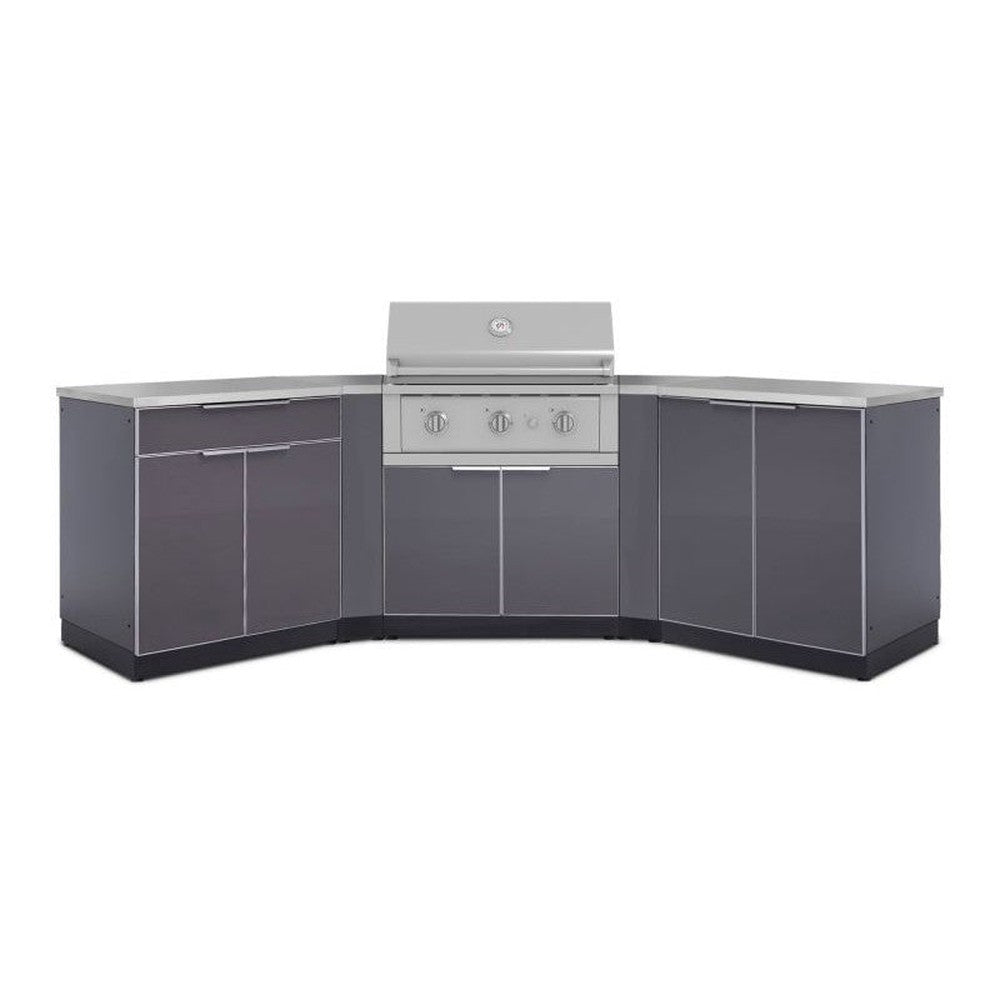 Newage Products Outdoor Kitchen Aluminum 7-Piece Cabinet Set with 2 Door, Bar, Corner, Grill Cabinet, Performance Grill, and Countertops-71000-33-Liquefied Propane (LP)-Garage Giant