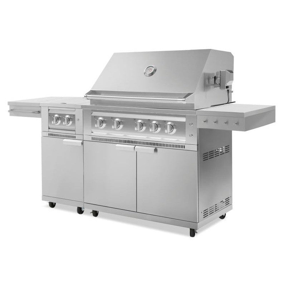 Newage Products Outdoor Kitchen Stainless Steel 2-Piece Grill Cart with Platinum Grill and Dual Side Burner-67115-36-Natural Gas (NG)-Garage Giant