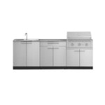 Newage Products Outdoor Kitchen Stainless Steel 5-Piece Cabinet Set with Sink, Grill, 2-Door Split Cabinet, Performance Grill and Countertop-71144-33-Liquefied Propane (LP)-Garage Giant 