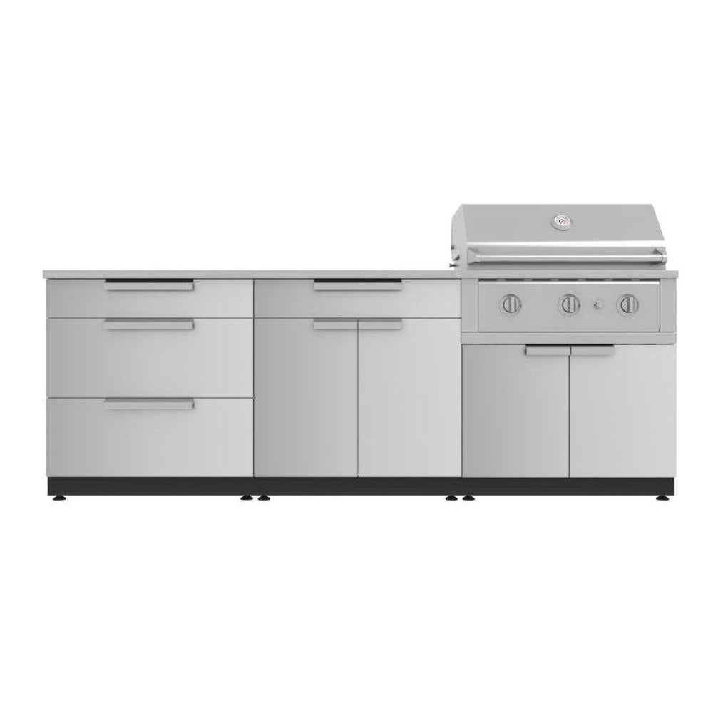 Newage Products Outdoor Kitchen Stainless Steel 5-Piece Cabinet Set with with 3-Drawer, Bar, Grill Cabinet, Performance Grill and Countertop-71060-33-Liquefied Propane (LP)-Garage Giant