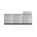 Newage Products Outdoor Kitchen Stainless Steel 5-Piece Cabinet Set with with 3-Drawer, Bar, Grill Cabinet, Performance Grill and Countertop-71063-33-Natural Gas (NG)-Garage Giant 