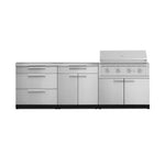 Newage Products Outdoor Kitchen Stainless Steel 5-Piece Cabinet Set with with 3-Drawer, Bar, Grill Cabinet, Performance Grill and Countertop-71065-40-Natural Gas (NG)-Garage Giant 