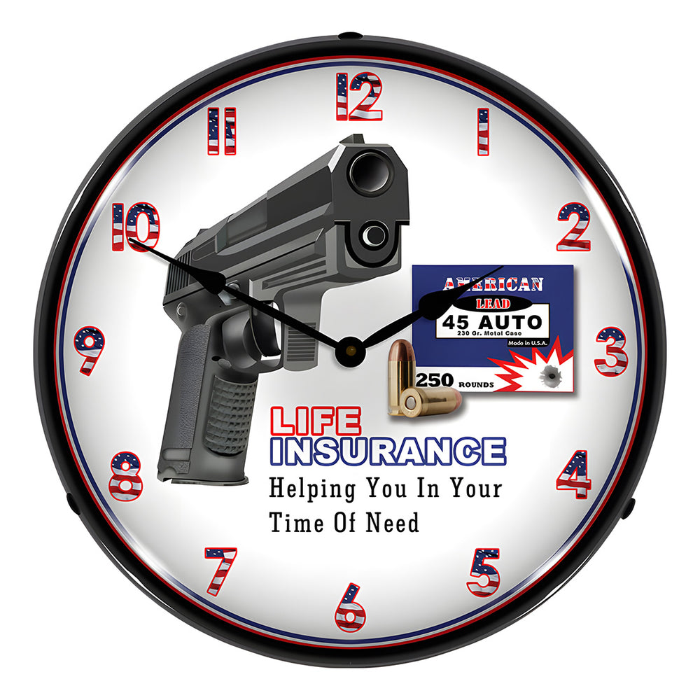 Collectable Sign and Clock Gun Insurance Backlit Wall Clock