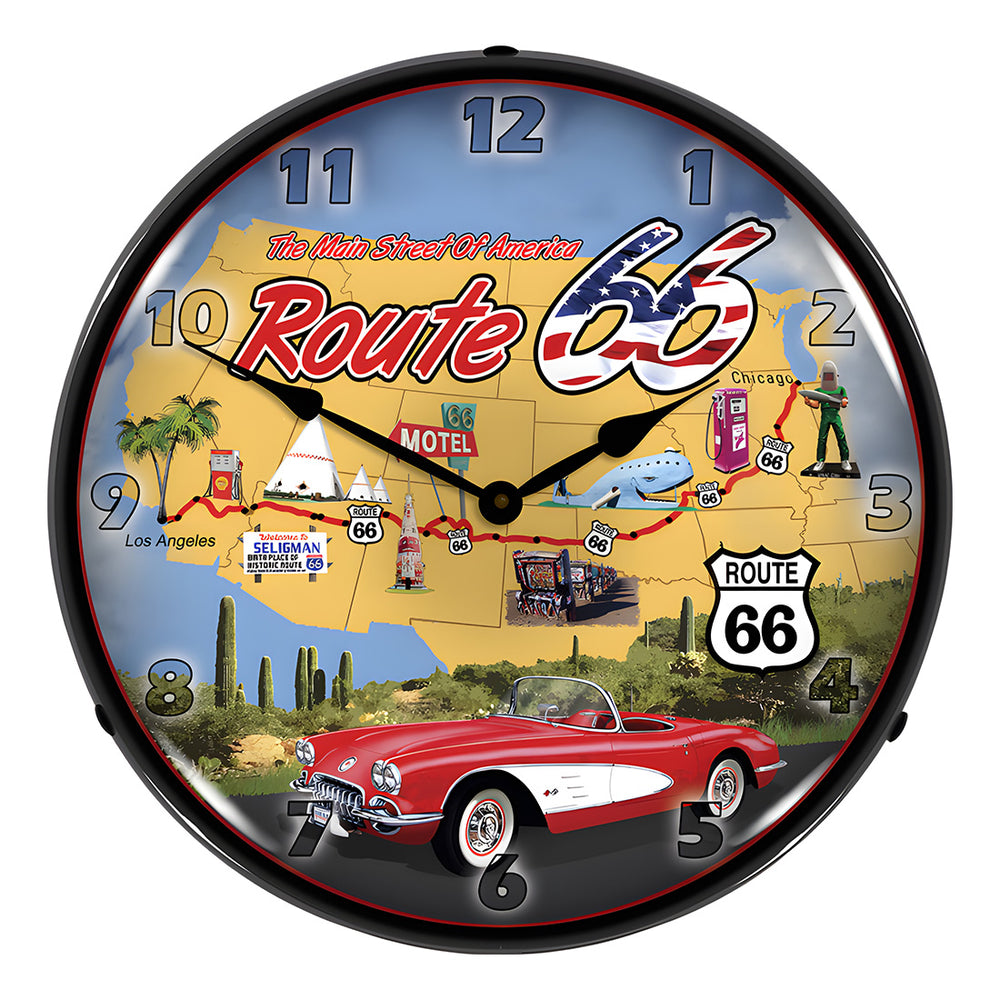 Collectable Sign and Clock Route 66 USA Backlit Wall Clock-RE1303420-Garage Giant