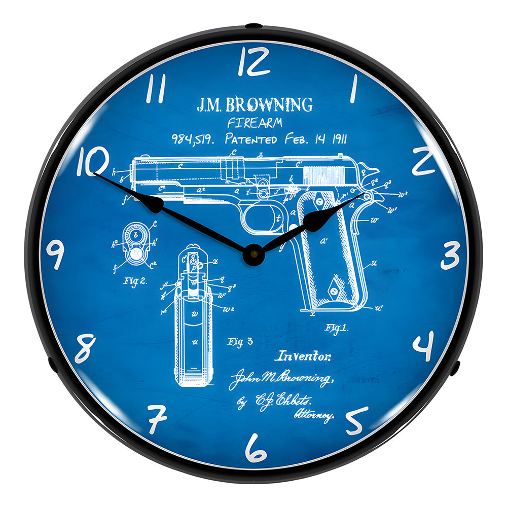 Collectable Sign and Clock Colt 1911 Patent Blueprint Backlit Wall Clock-RE1507608-Garage Giant