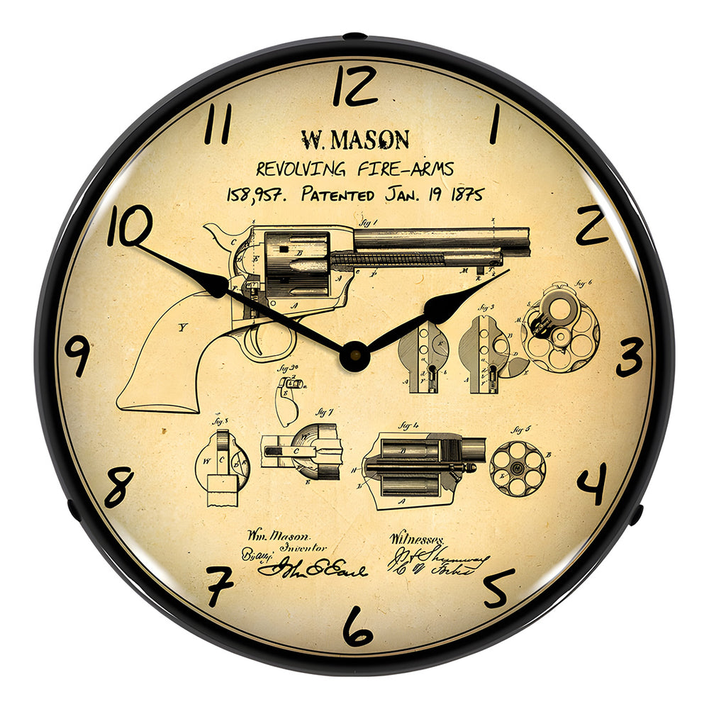 Collectable Sign and Clock Colt Peacemaker Patent Blueprint Backlit Wall Clock-RE1507609-Garage Giant