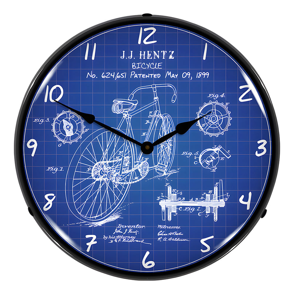 Collectable Sign and Clock 1899 Bicycle Patent Blueprint Backlit Wall Clock-RE1508613-Garage Giant