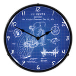 Collectable Sign and Clock 1899 Bicycle Patent Blueprint Backlit Wall Clock-RE1508613-Garage Giant 