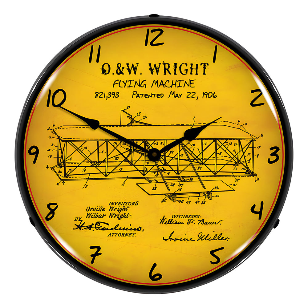 Collectable Sign and Clock 1906 Wright Flyer Patent Blueprint Backlit Wall Clock-RE1508614-Garage Giant