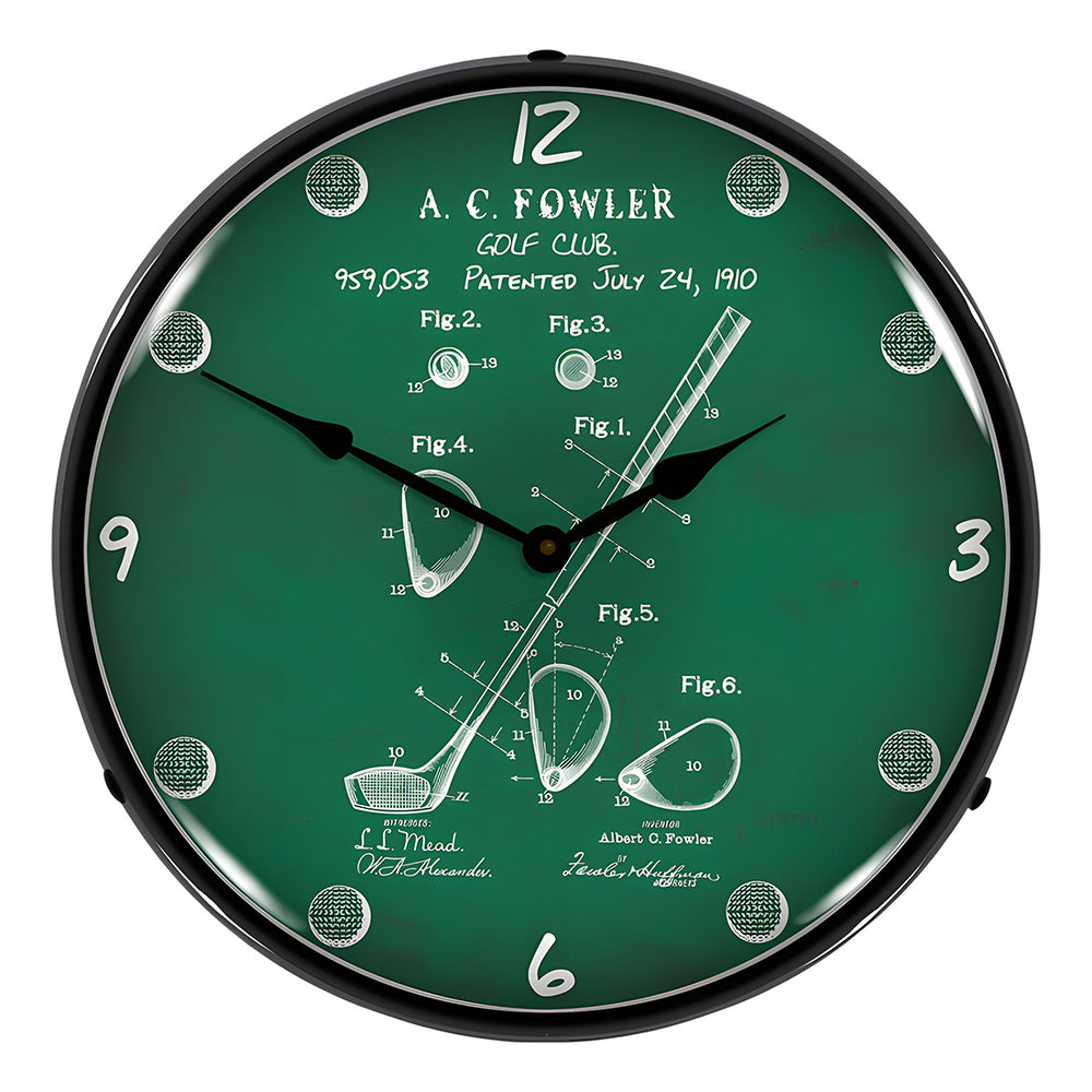 Collectable Sign and Clock 1910 Golf Club Patent Blueprint Backlit Wall Clock-RE1508615-Garage Giant