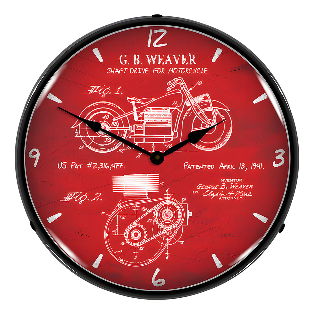 Collectable Sign and Clock 1941 Indian Motorcycle Patent Blueprint Backlit Wall Clock-RE1508616-Garage Giant