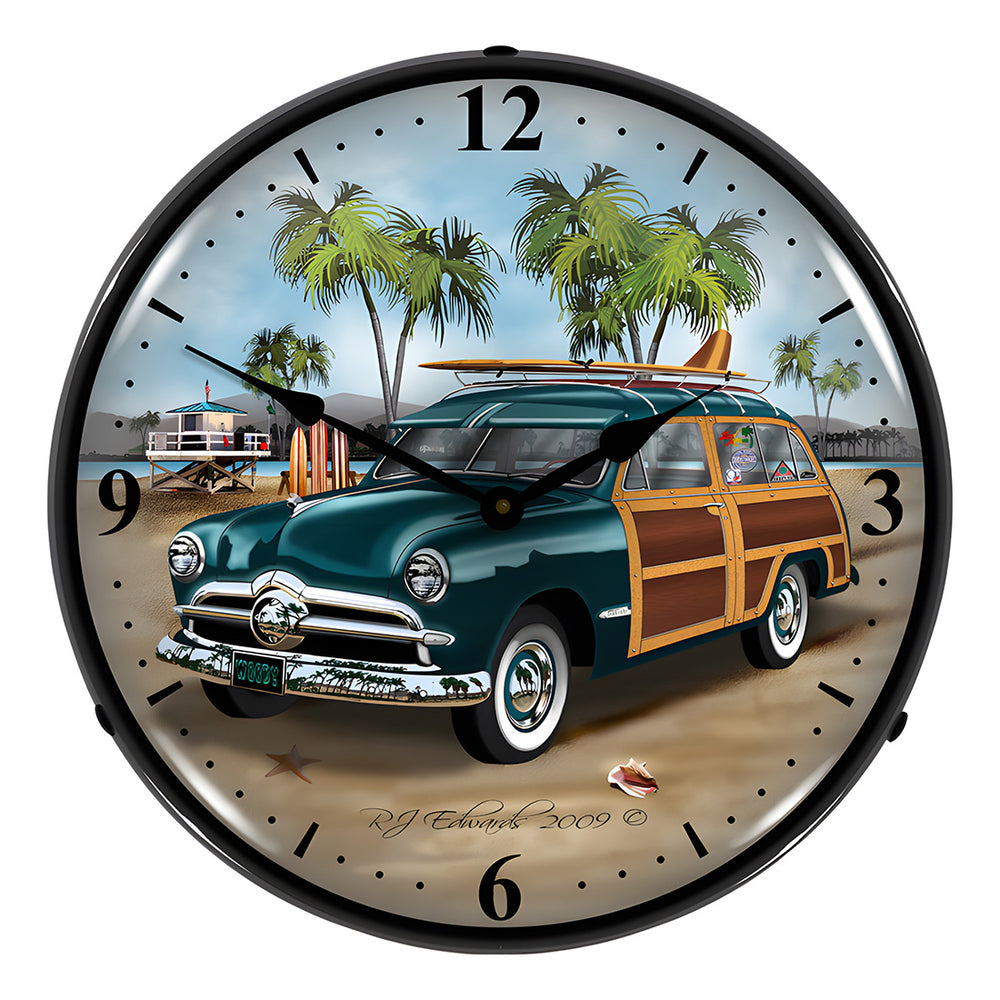 Collectable Sign and Clock Woodys Surfer Wagon Backlit Wall Clock-RE904207-Garage Giant