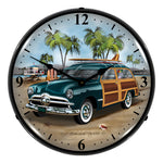Collectable Sign and Clock Woodys Surfer Wagon Backlit Wall Clock-RE904207-Garage Giant 