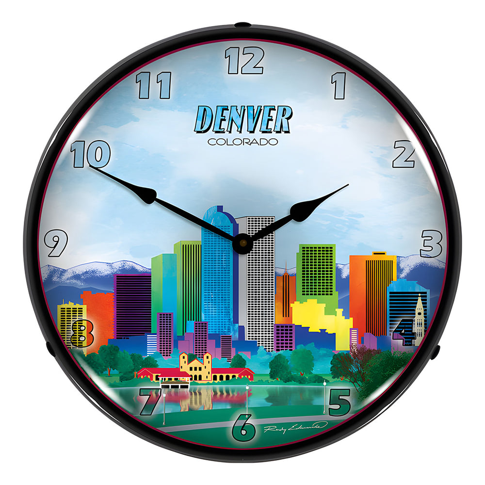 Collectable Sign and Clock Denver Skyline Backlit Wall Clock-S21G22011158-Garage Giant
