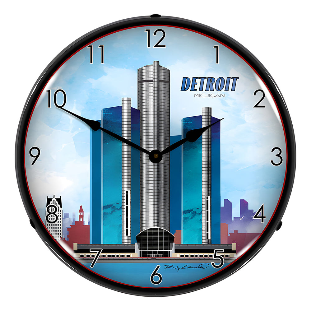 Collectable Sign and Clock Detroit Skyline Backlit Wall Clock-S21G22011159-Garage Giant