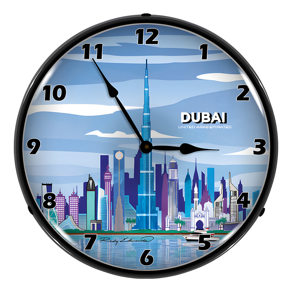 Collectable Sign and Clock Dubai Skyline Backlit Wall Clock-S21G22011160-Garage Giant