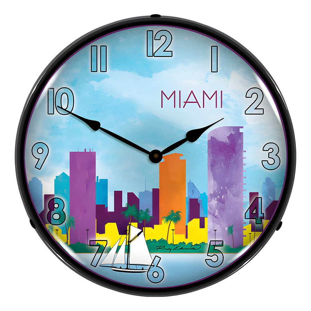 Collectable Sign and Clock Miami Skyline Backlit Wall Clock-S21G22011163-Garage Giant