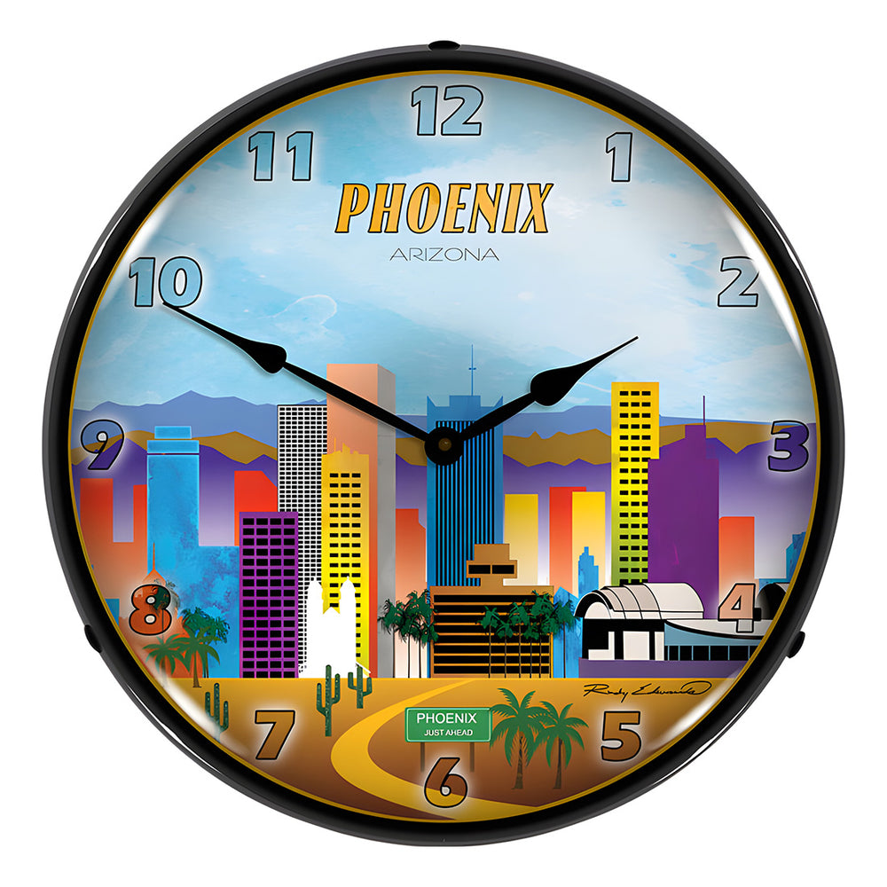 Collectable Sign and Clock Phoenix Skyline Backlit Wall Clock-S21G22011167-Garage Giant