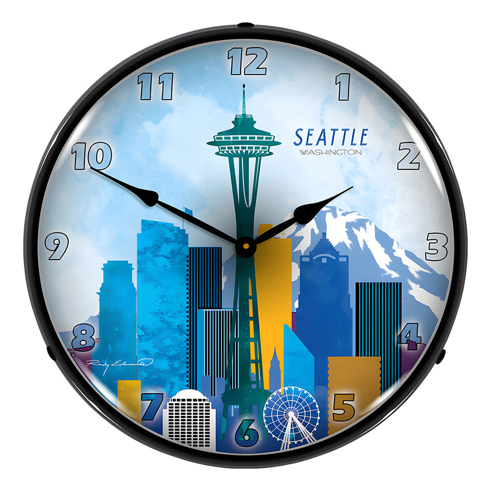 Collectable Sign and Clock Seattle Skyline Backlit Wall Clock-S21G22011173-Garage Giant