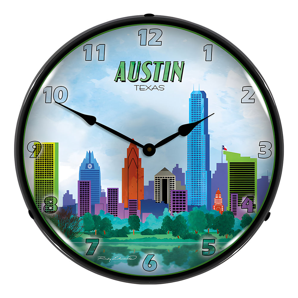 Collectable Sign and Clock Austin Skyline Backlit Wall Clock-S21G22011255-Garage Giant