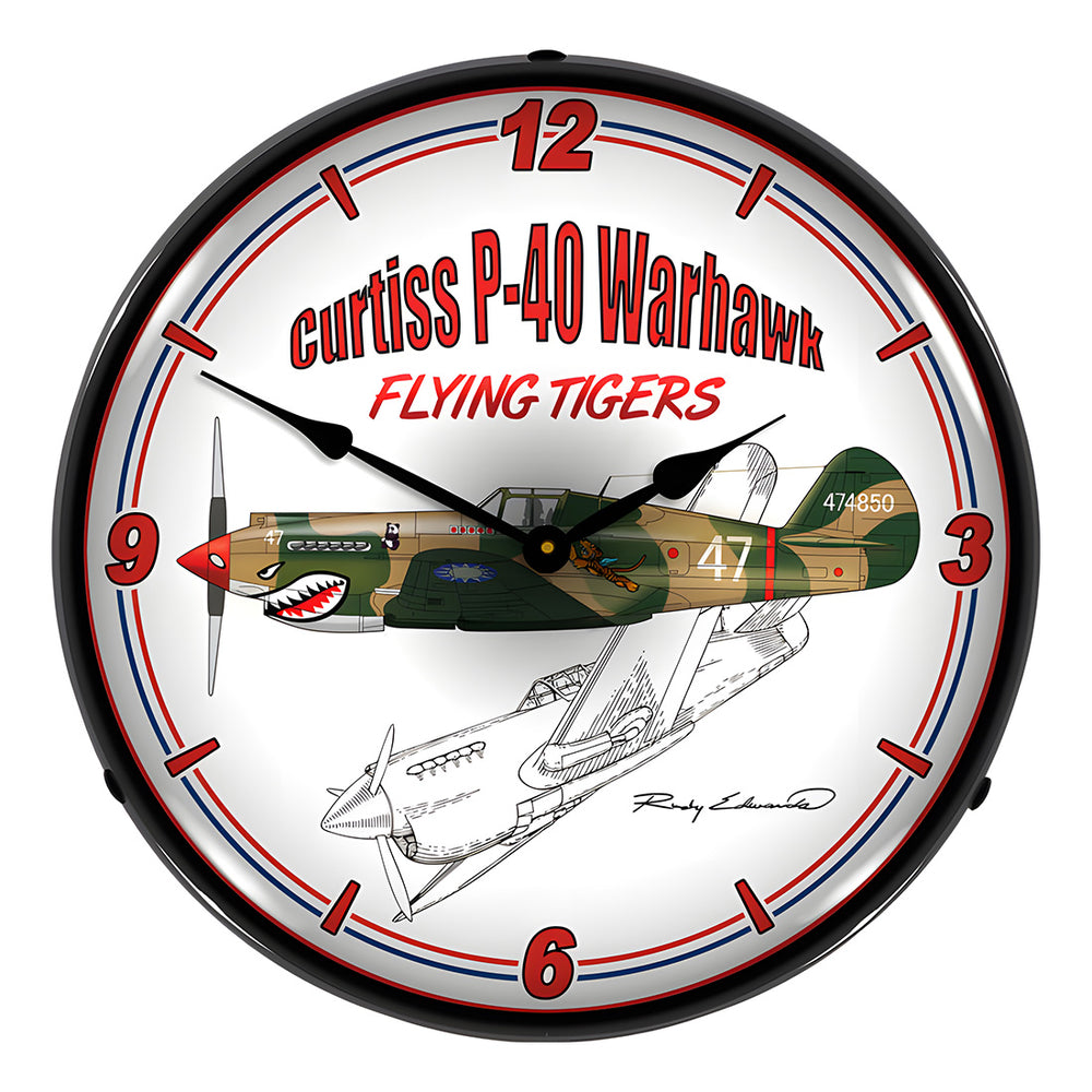 Collectable Sign and Clock Curtiss P-40 Warhawk Backlit Wall Clock-S21G22021266-Garage Giant