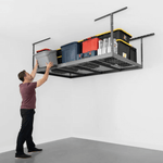 SafeRacks 4' x 8' Overhead Storage Rack with 12-24-Inch Drop and 5 Red Bins (Hammertone)-SB-48PKBR-H-Pack-12-Garage Giant 