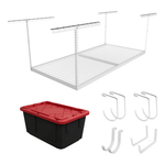 SafeRacks 4' x 8' Overhead Storage Rack with 24-45-Inch Drop and 5 Red Bins (White)-SB-48PKBR-W-Pack-24-Garage Giant 
