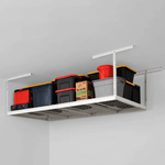 SafeRacks 4' x 8' Overhead Storage Rack with 24-45-Inch Drop and 5 Red Bins (White)-SB-48PKBR-W-Pack-24-Garage Giant 